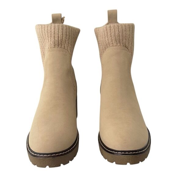 Mia Kara Knit Cuff Lug Sole Chelsea Boot Sand Tan Women’s Size 7 - Picture 2 of 14